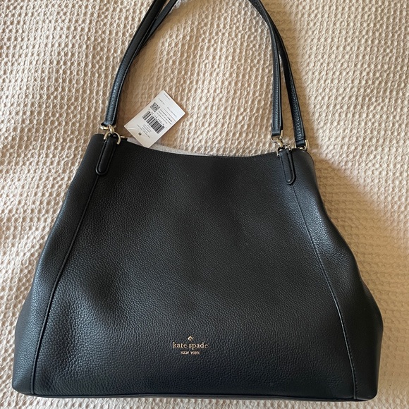 Kate Spade Large Triple Compartment Shoulder Bag Tote Pebble Black Leather - Picture 5 of 11
